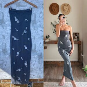 klesis embroided tube top dress charcoal size small